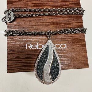 REBECCA Teardrop Black & Silver Pendant Necklace
